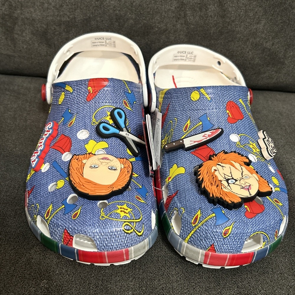 Crocs Chucky Classic Clogs Men 11 Blue Halloween Horror Slip On Shoes 210510-90H - Picture 5 of 9